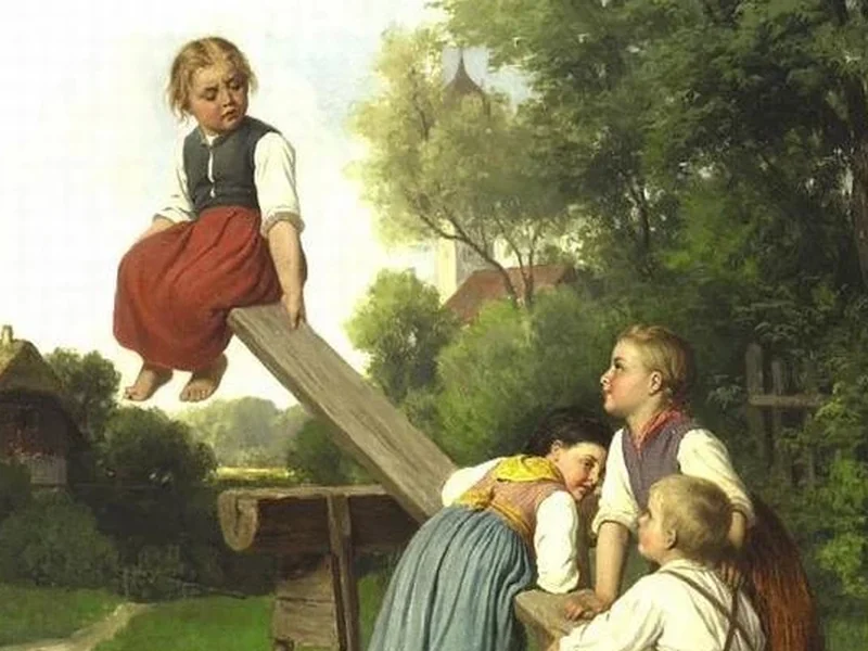 1829-Louis Neustatter - Bambini su un'altalena